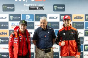 Pressekonferenz MXGP of Switzerland 2025 mit Jeremy Seewer, Willy Läderach und Tim Gajser (v.l.n.r.)