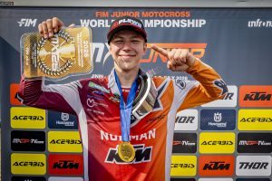 Die drei Sieger der Junioren Motocross Weltmeisterschaft 2026 Bauer, Bohannon und Bos